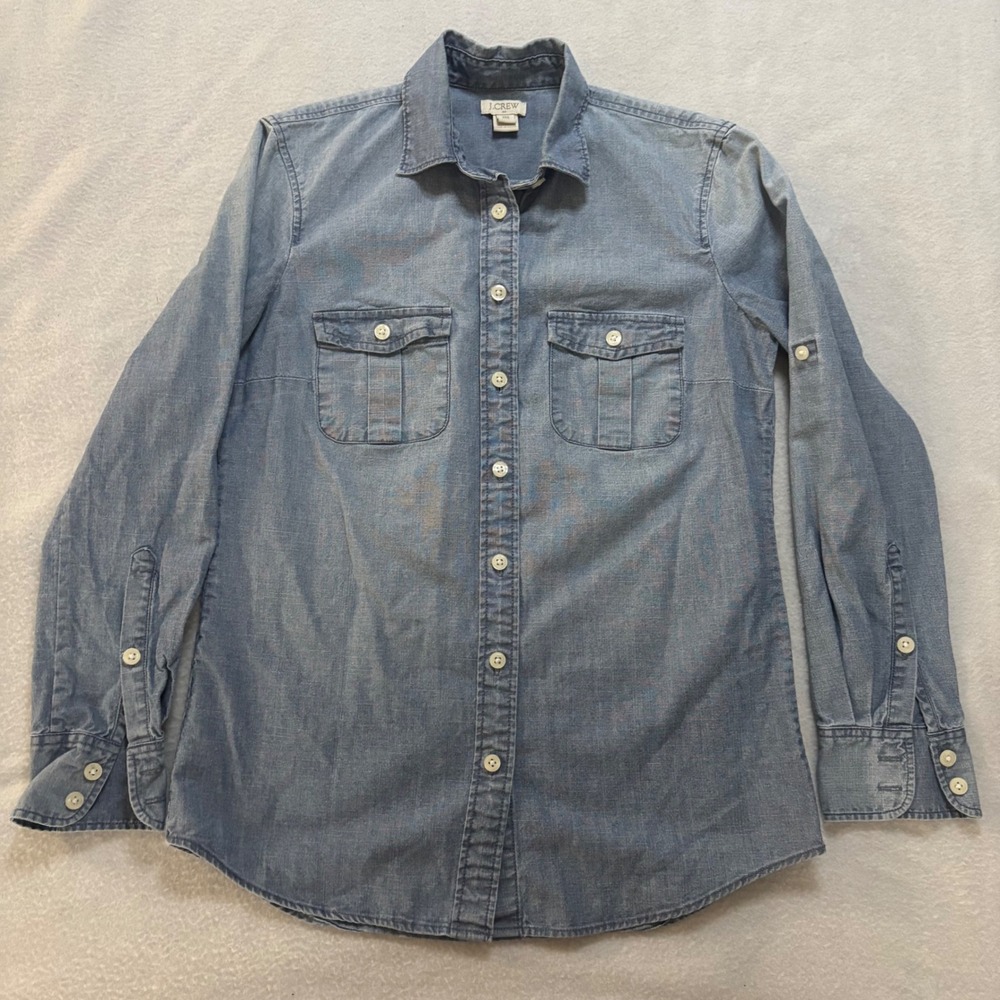 J.Crew Womens XXS Petite Chambray Button Down Shirt Blue Cotton A4571